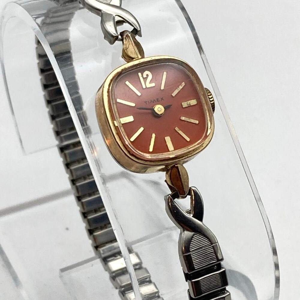 Vintage Unique Timex Mechanical Orange Women's Watch 17mm Expandable Band Works